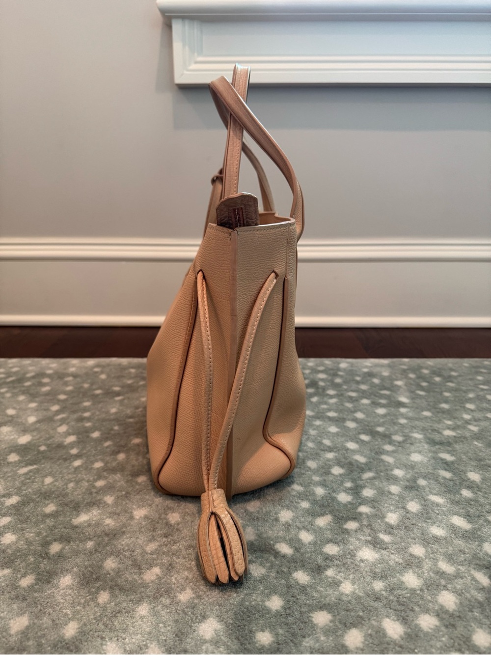 Longchamp Blush Pebbled Leather Tote with Tassel Accents - Picture 3 of 6